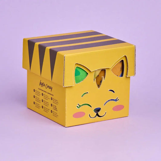 Original pack of 3 pairs of cat-patterned socks with Kitten box