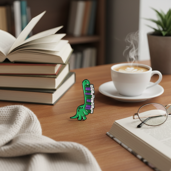 Photo produit - Pin's Diplodocus Bibliophile
