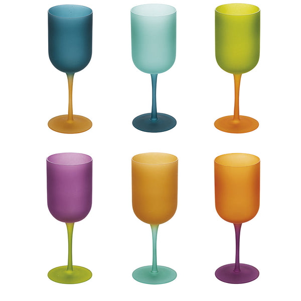 Set of 6 Wine Glasses 450 ml Frosted Glass, Color Shock