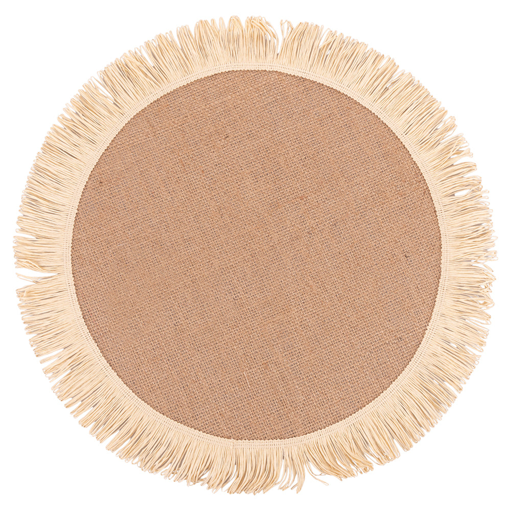 ROUND JUTE PLACEMAT   PAPER FRINGE - 5918039