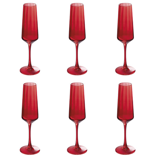 OPTIC SET 6 RED GLASS FLUTES 250ML - 5919695