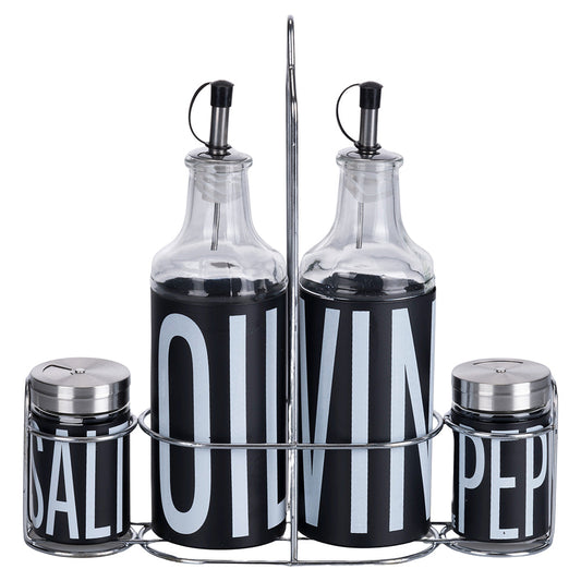BIG IS MORE GLASS MENAGE SET 4 PCS BLACK + STAND - 5920965