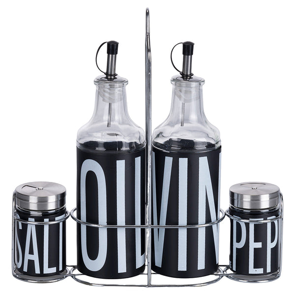 BIG IS MORE GLASS MENAGE SET 4 PCS BLACK + STAND - 5920965