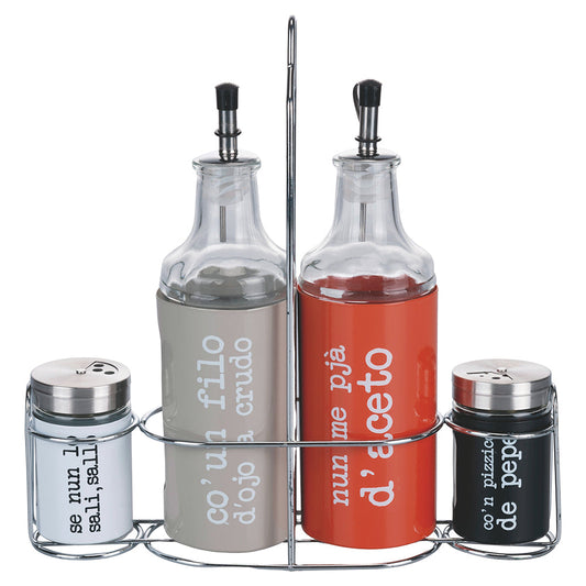 SPHERE GLASS CRUET SET 4 PCS + STAND - 5920968