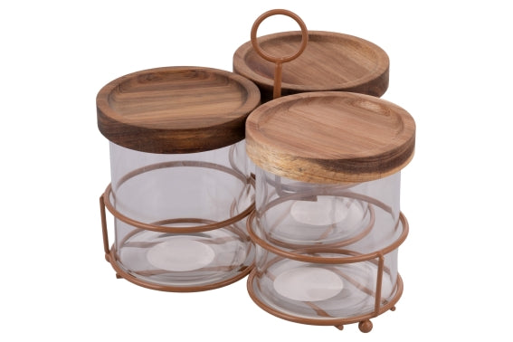 5 TONI SET3 JARS 390ML BOROSILIC/RUSTIC STAND - 5921312