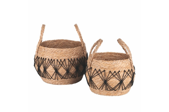 SET OF 2 NATURAL FIBRE DECORATIVE BASKETS. BLACK ROPE - 5921920