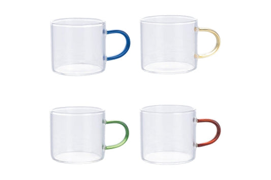 BOROSILICATE COFFEE CUP WITH HANDLE 90ML 4ASS - 5922674