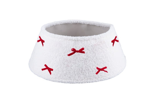 WHITE TEDDY CHRISTMAS TREE SKIRT + BOWS - 5923862