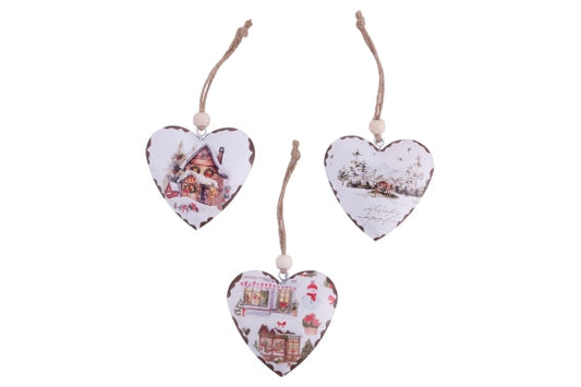 WINTER VILLAGE SET3 HEART HANGERS 6.5X6.5 CM - 5924580