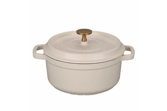 28X13CM WHITE CAST IRON CASSEROLE W/LID, KNOB - 5925012