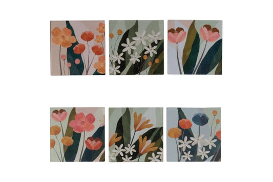 BLOOM SET OF 6 WOODEN COASTERS 9X9CM - 5926278