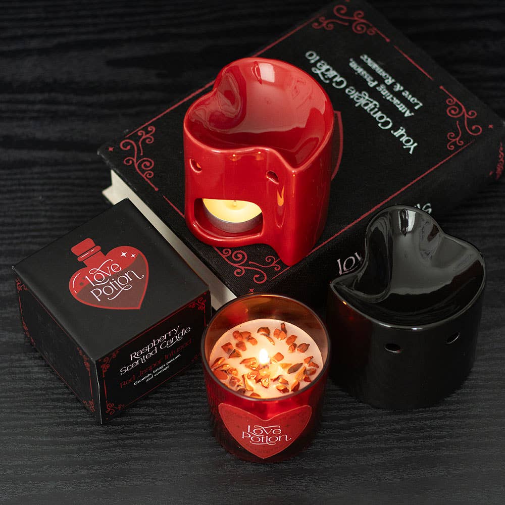 Bougie en cristaux Rouge Jaspe parfum framboise « Love Potion » pour la Saint-Valentin