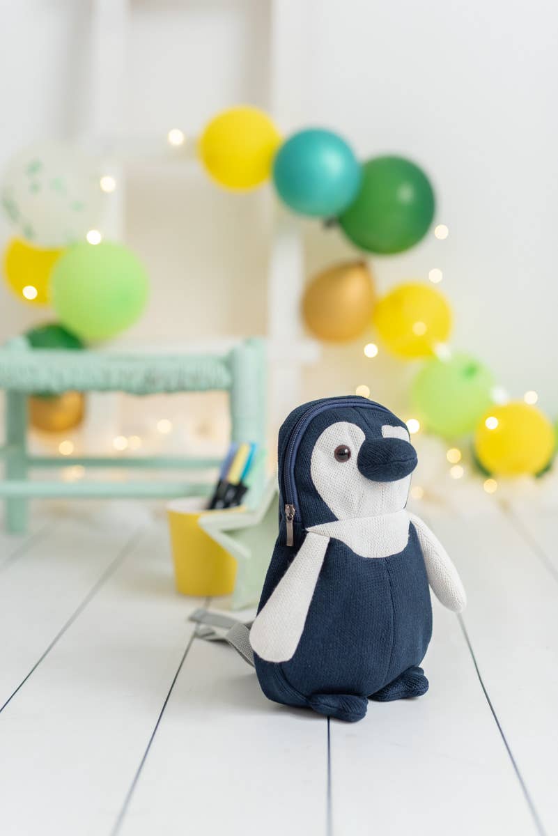 Crochet Penguin Backpack – Blue and White