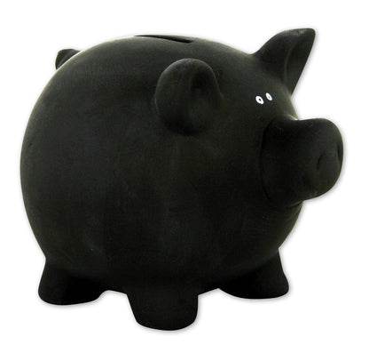 'Blackboard' piggy bank with chalk for writing