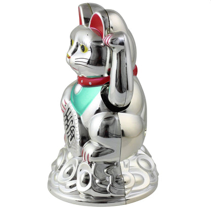 Silver Solar Lucky Cat 11cm