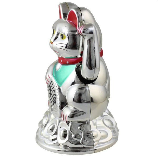 Silver Solar Lucky Cat 11cm