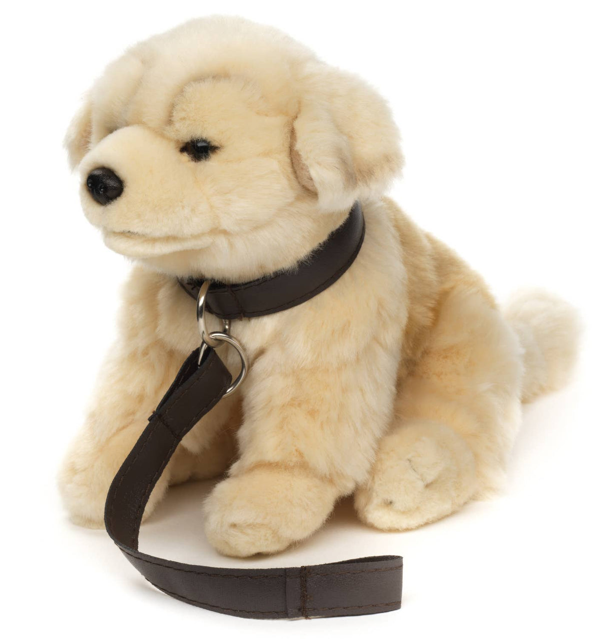 Golden retriever puppy plush, sitting with a leash