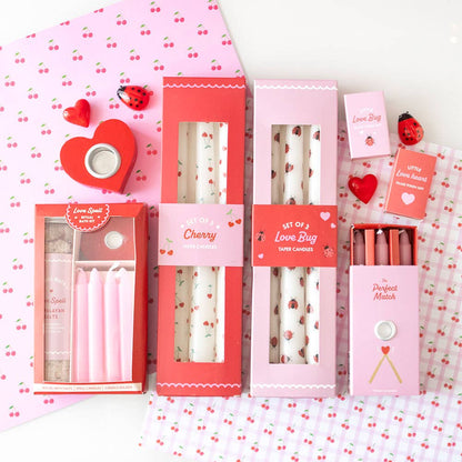 Set of 3 ladybug-print cone candles for Valentine's Day