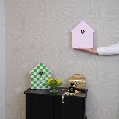 Clock - Cuckoo Wall Clock - Pattern - Green/Pink - 24x27x9cm