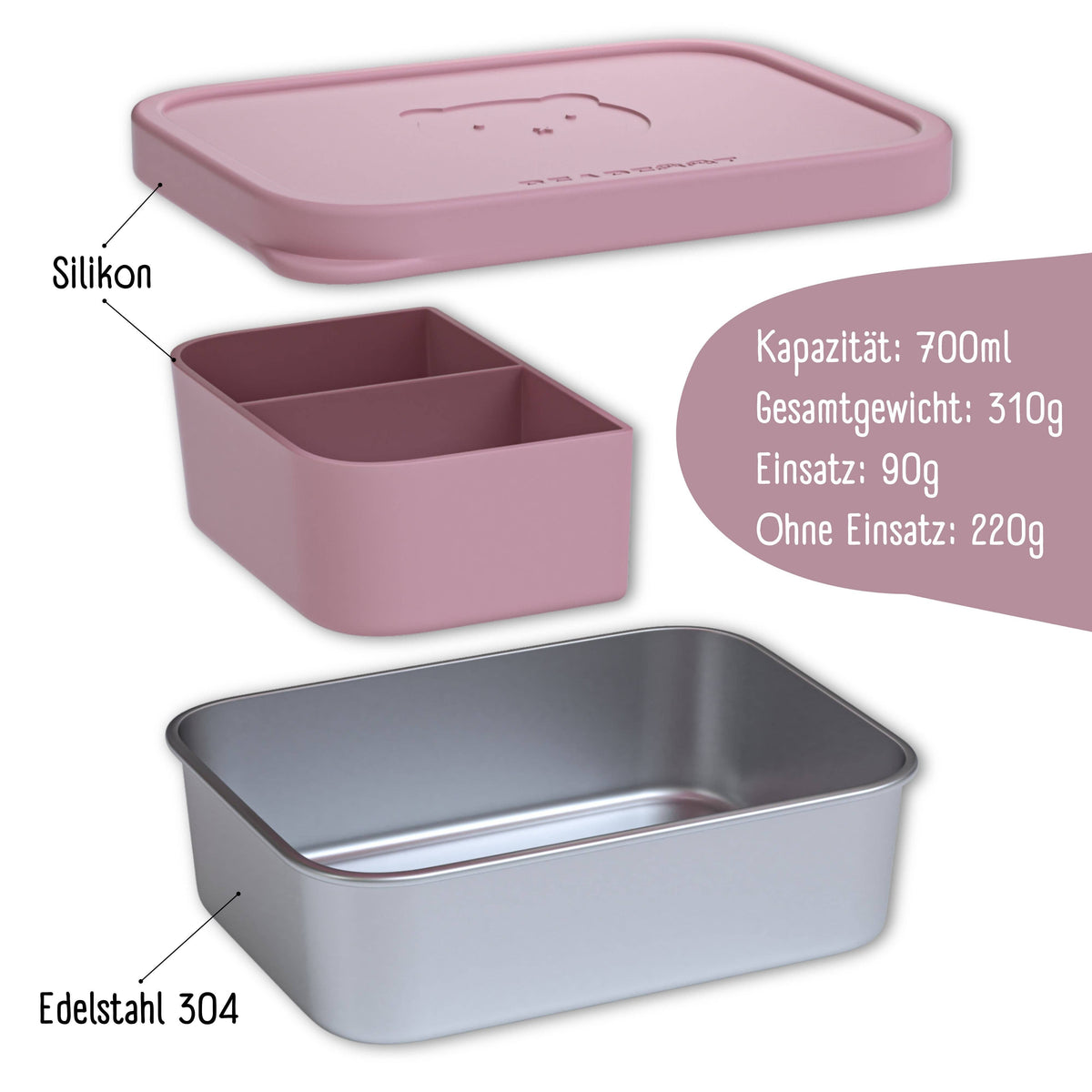 Kids' Stainless Steel Lunchbox with Silicone Insert - Pink