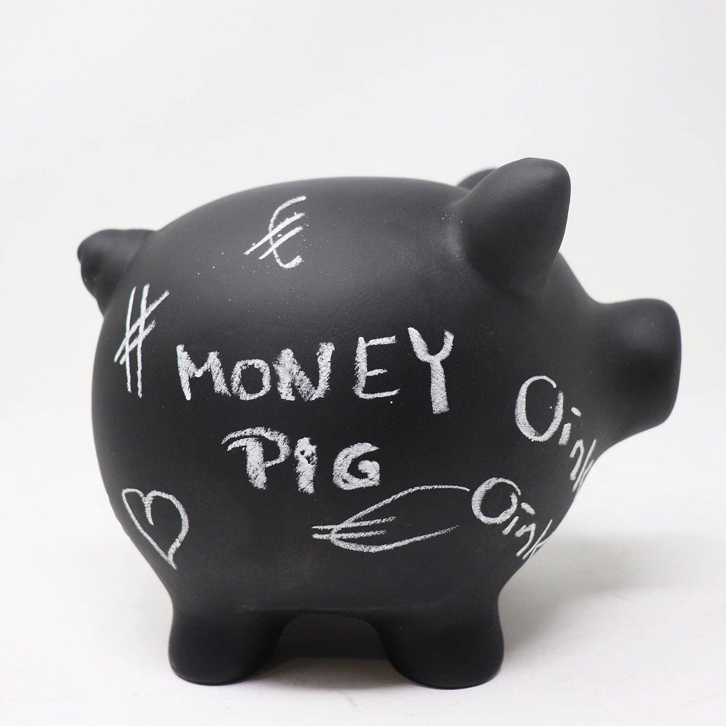 'Blackboard' piggy bank with chalk for writing