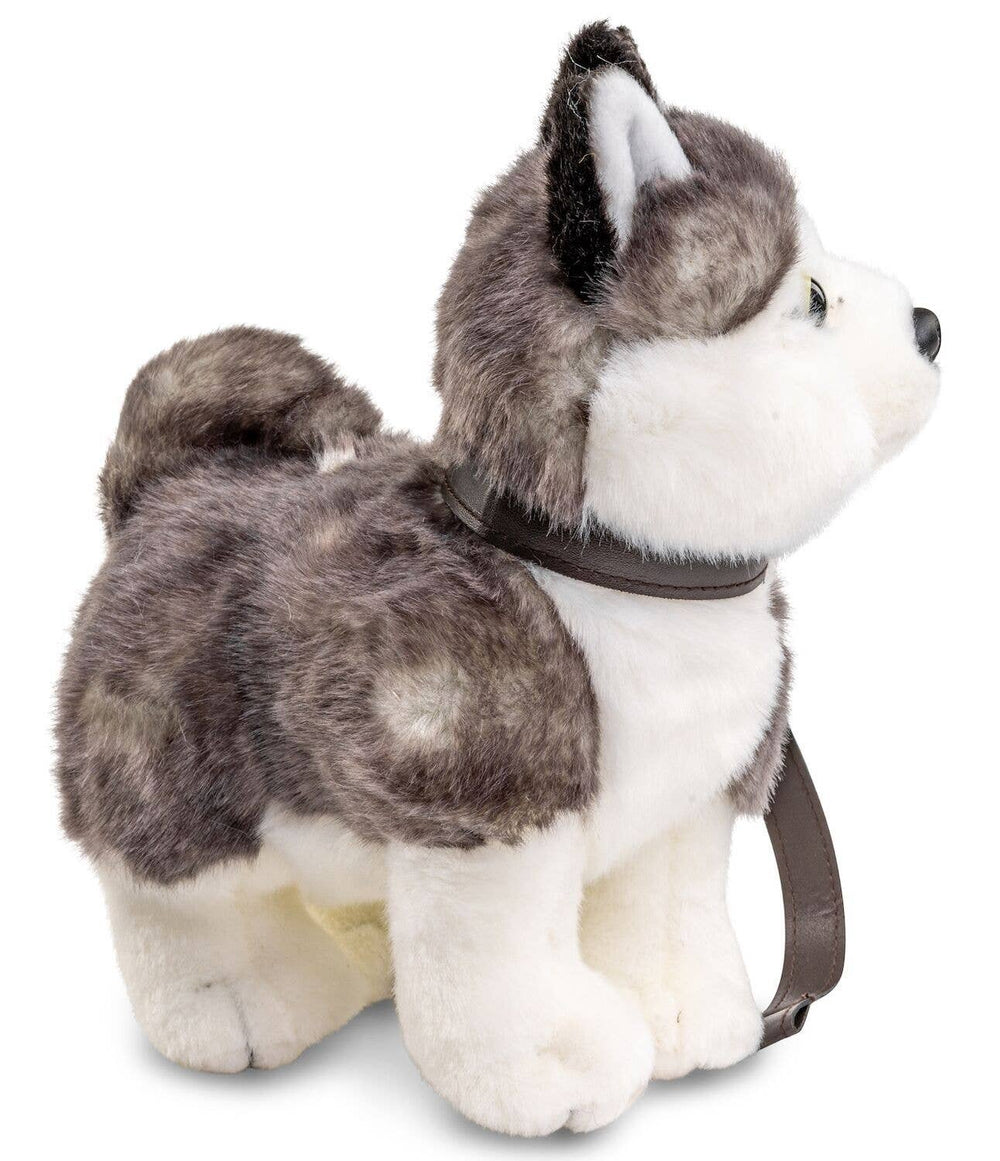 Peluche Chiot Husky Gris, Debout (avec Laisse) - 21 cm (Longueur)