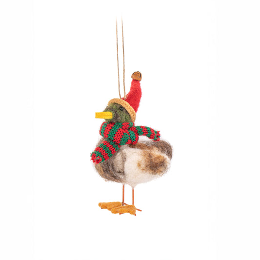 Duck with Christmas hat and felt scarf decoration