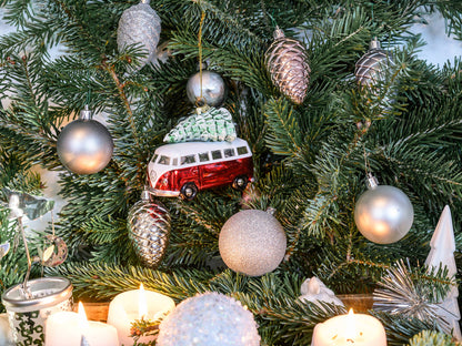 VW T1 Bus Red &amp; White Christmas Decoration with Tree