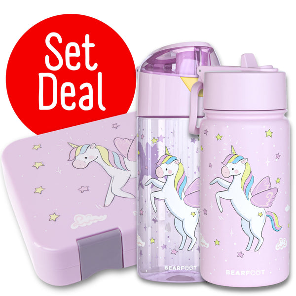 Unicorn Bundle - Bento Box M & Water Bottle 450ml & Insulated Bottle 400ml