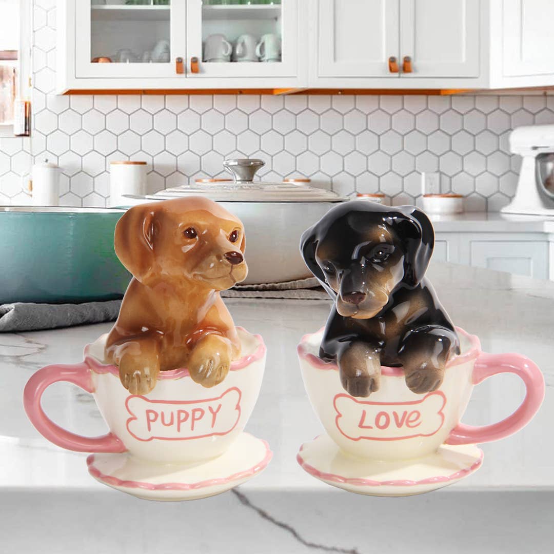 Dachshund Salt and Pepper Shaker Set, Tea Cups