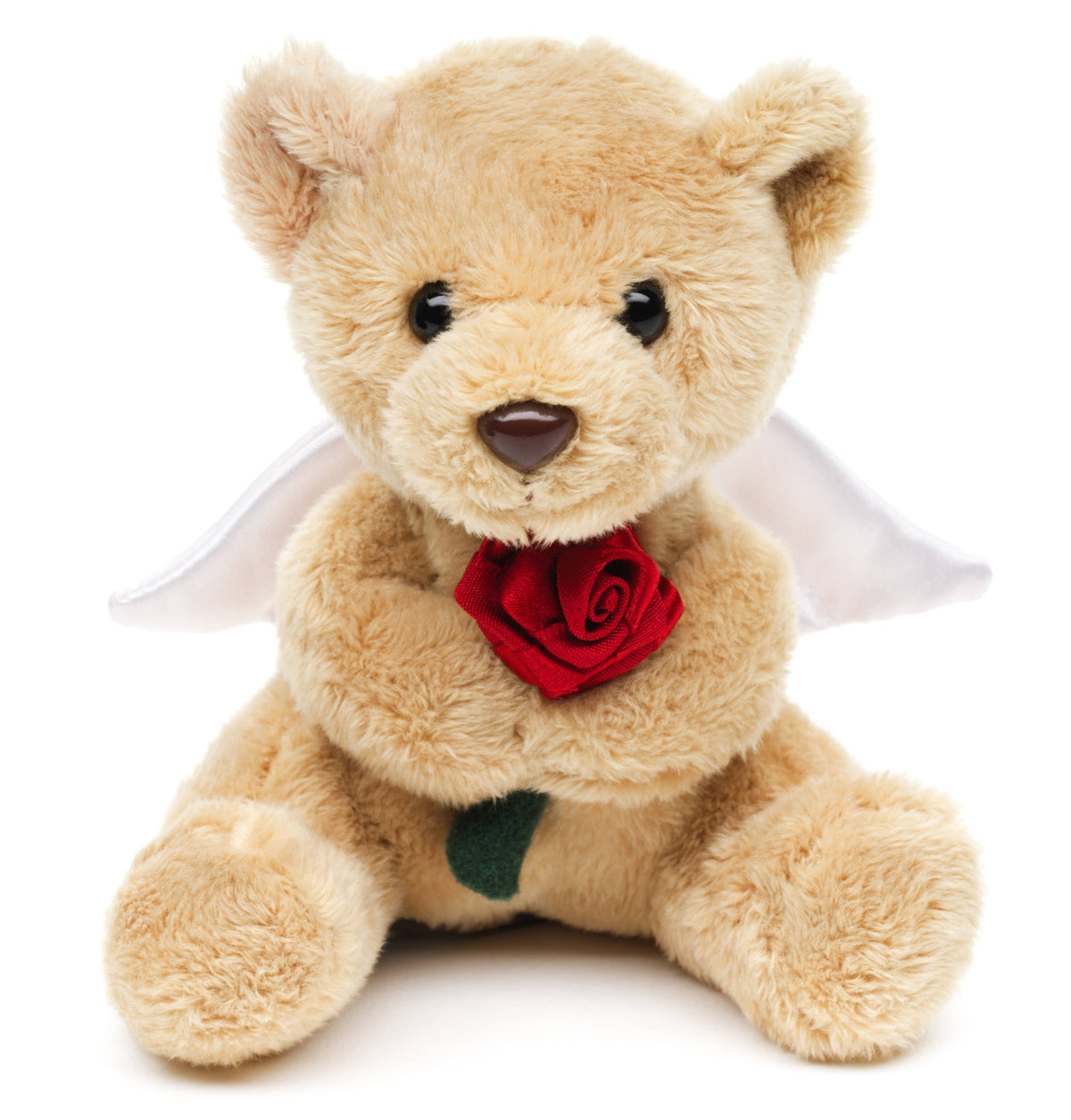 Guardian angel teddy bear with red rose