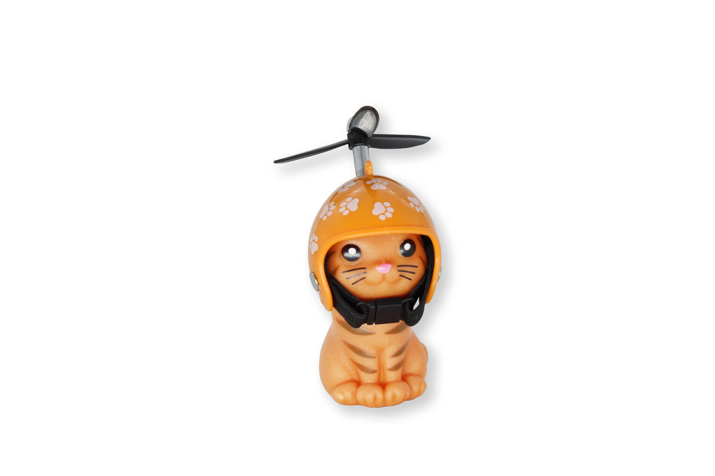 Kitten with helmet and propeller for handlebars