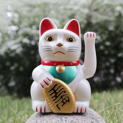 Solar Lucky Cat White 10.5 cm
