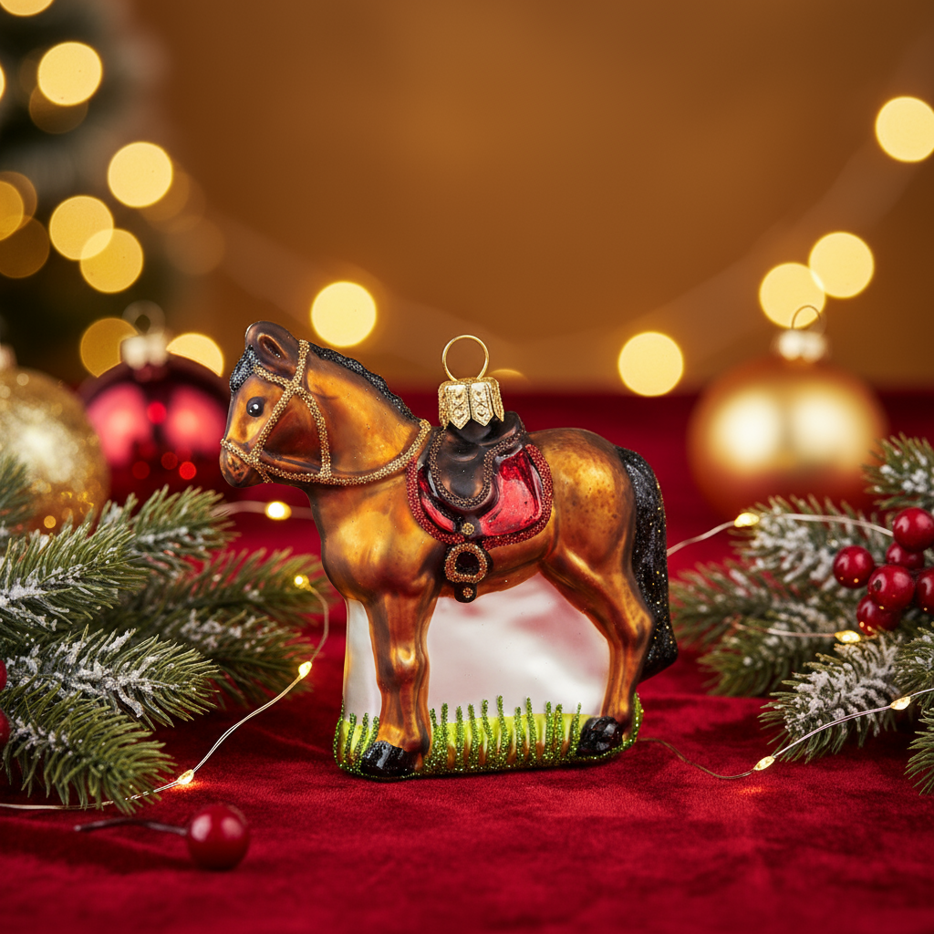 Kerstbal in de vorm van een paard met zadel
