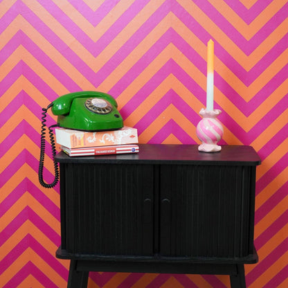 Ronde kaarsenhouder in de vorm van toffee - Keramiek - Roze/Neon - 8,5 x 8,5 x 13 cm