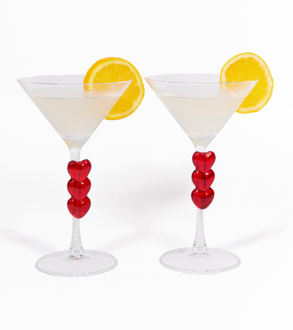 Set of two heart-design Martini glasses