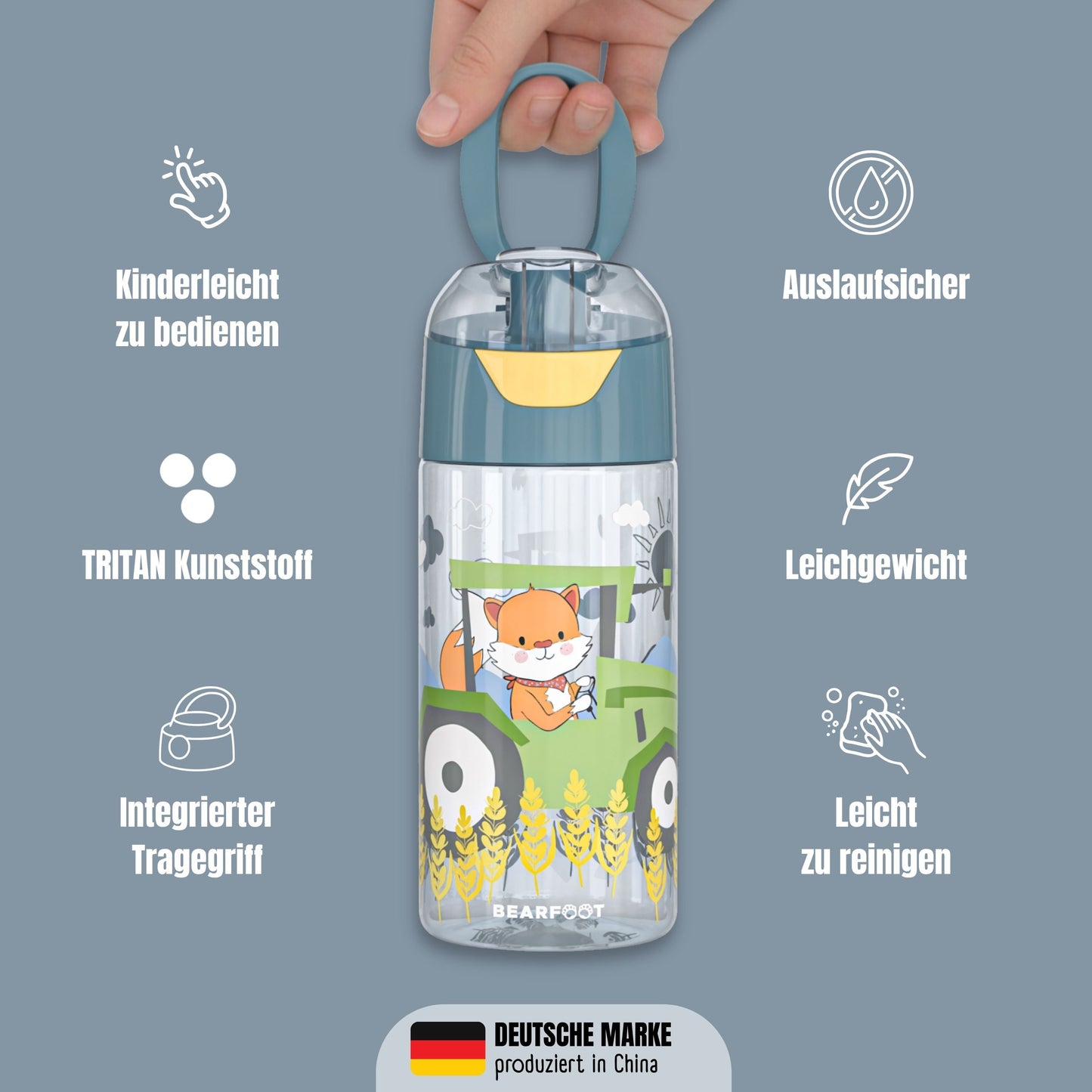 Kids' water bottle, lightweight - Tractor Fox