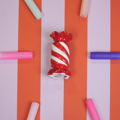 Candlestick - Toffee Candy - Ceramic - Red/White - 7.5x7.5x13 cm