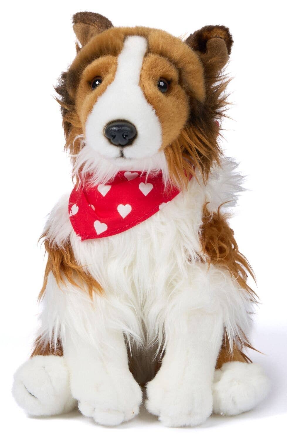Long-haired collie plush with plain little heart scarf