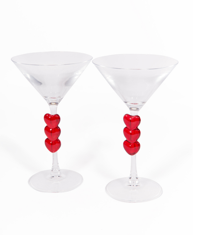 Set of two heart-design Martini glasses