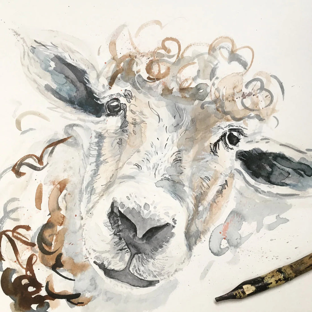 Wenskaart met aquarel schaap
