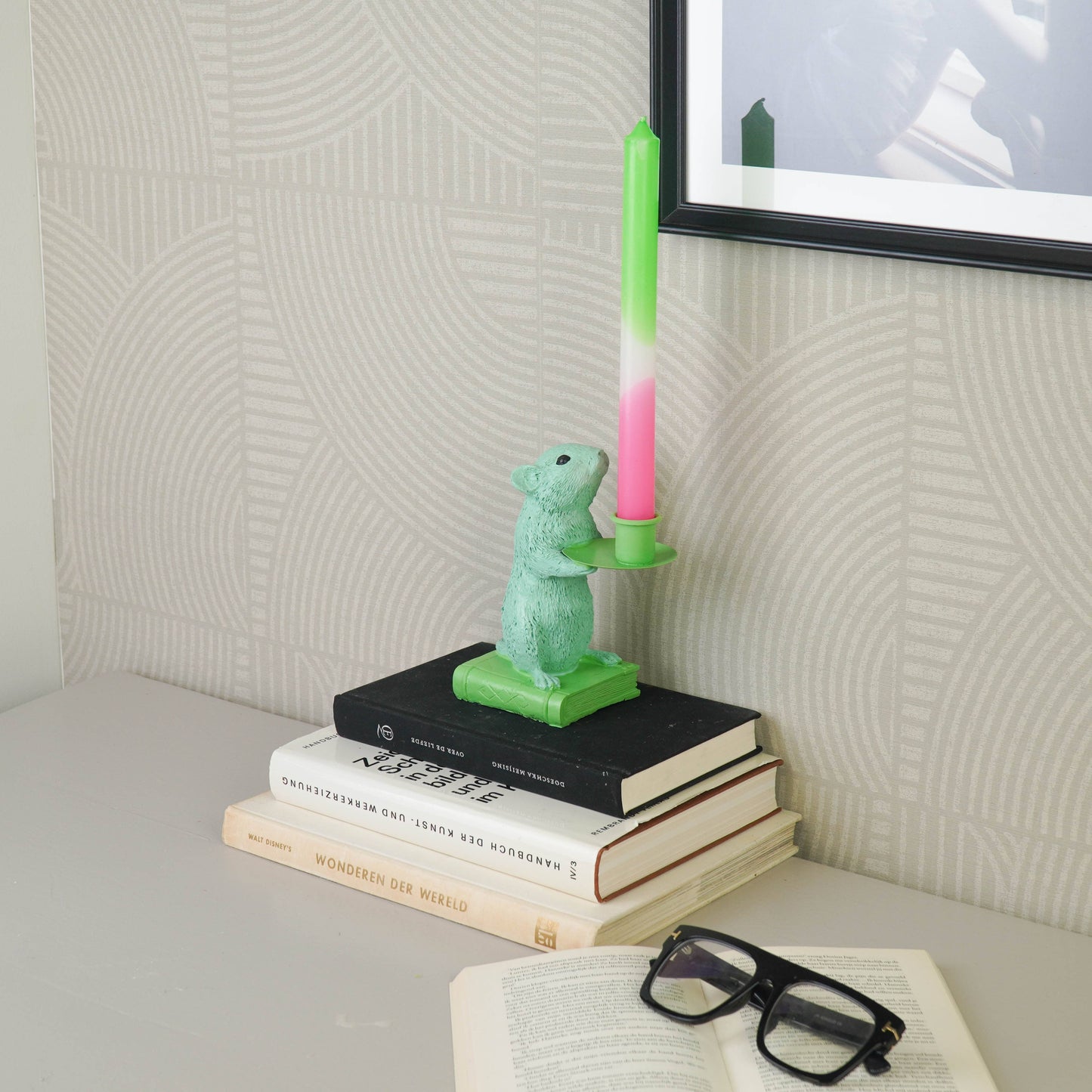 Candle holder - Mouse - Polyresin - Mint/Green - 8x10x17cm
