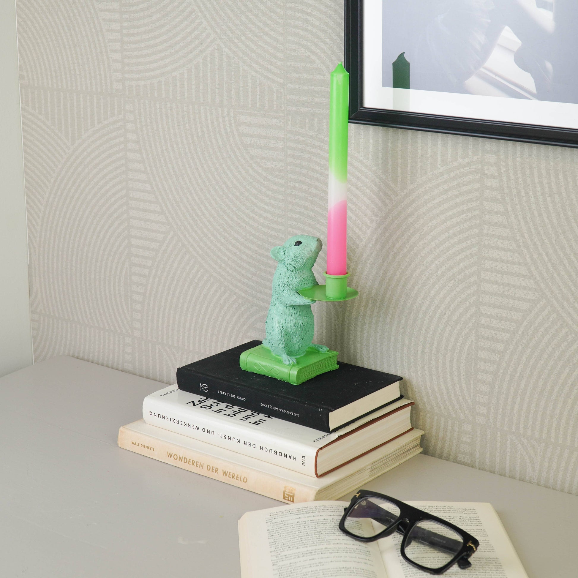Candle holder - Mouse - Polyresin - Mint/Green - 8x10x17cm