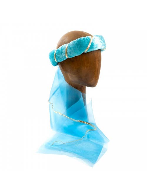 BANDEAU DE PRINCESSE EN VELOURS BLEU COURONNE - KALID MEDIEVAL