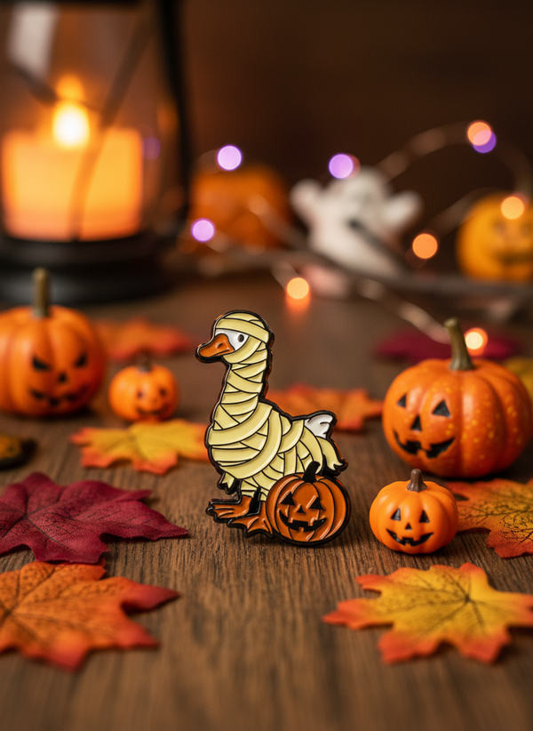 Photo produit - Pin's Canard Blanc Momie d’Halloween