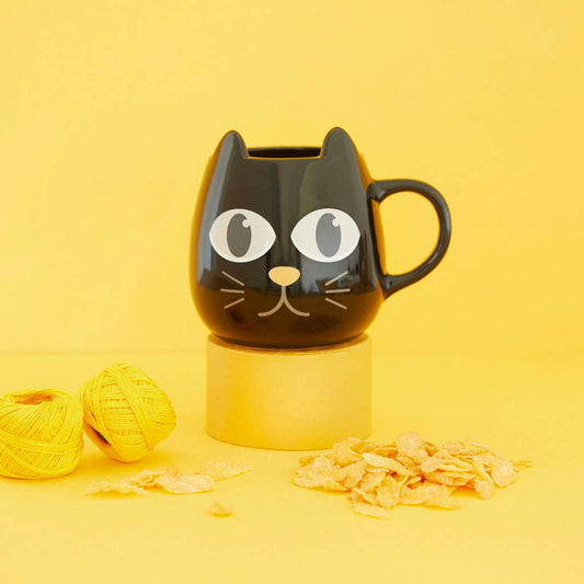 Round Black Cat "Wake up" Mug