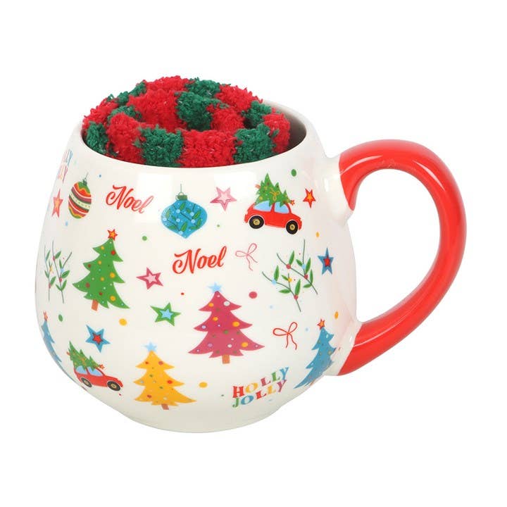 Ensemble de tasse et chaussettes imprimées de Noël nostalgique