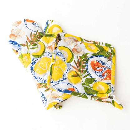Ensemble manique et gant de cuisine Lemon Santorini en coton
