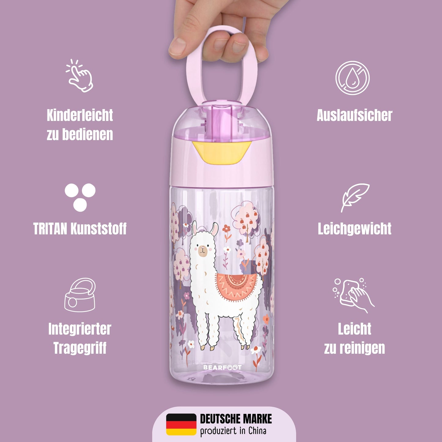 Kids' water bottle, lightweight - Llama