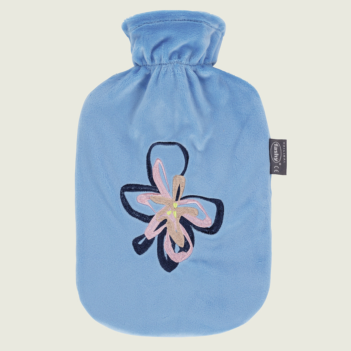 Bouillotte à eau déhoussable fleurs bleu clair thermoplastique Fashy